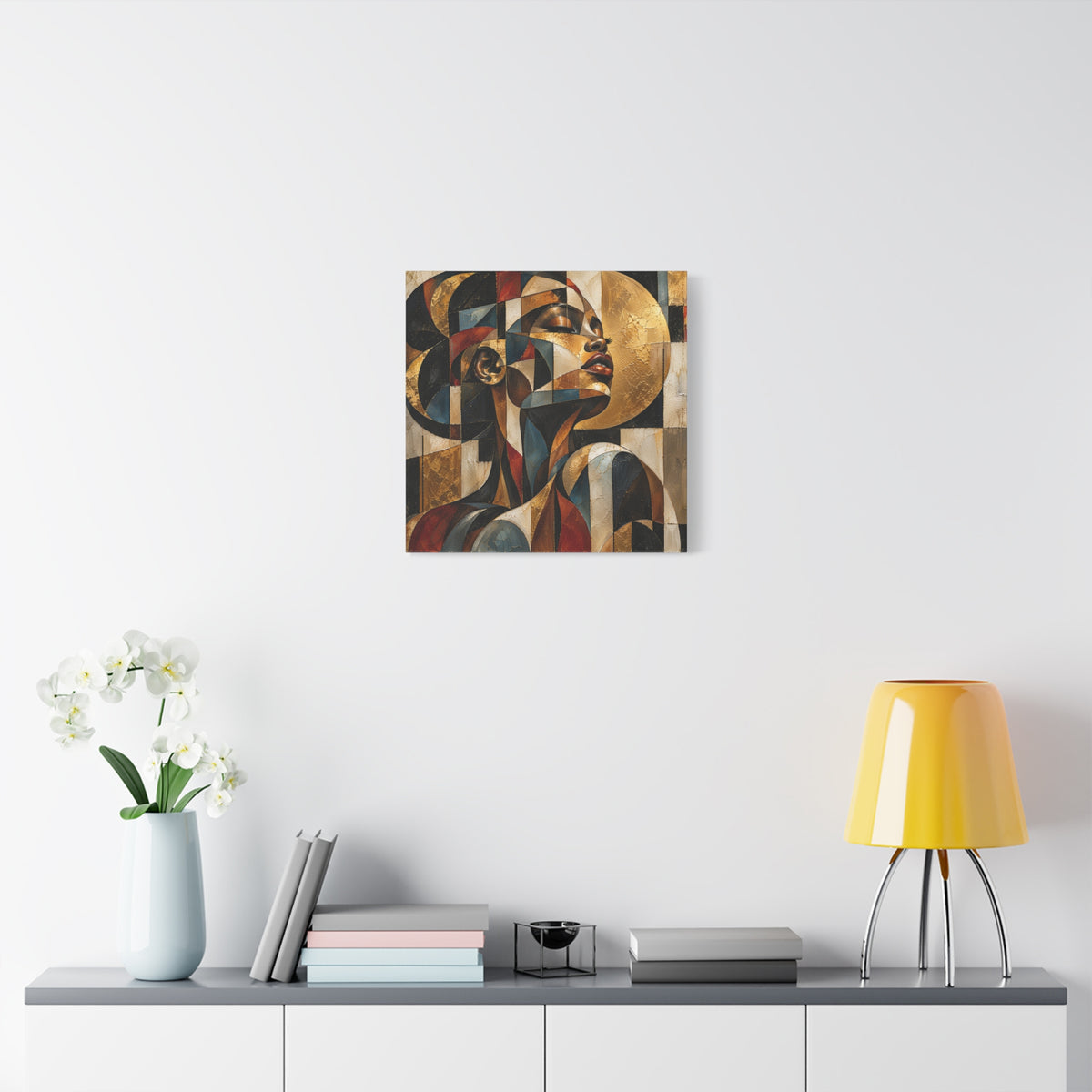 Gilded Perspective — Modern Cubist Woman Portrait Wall Art