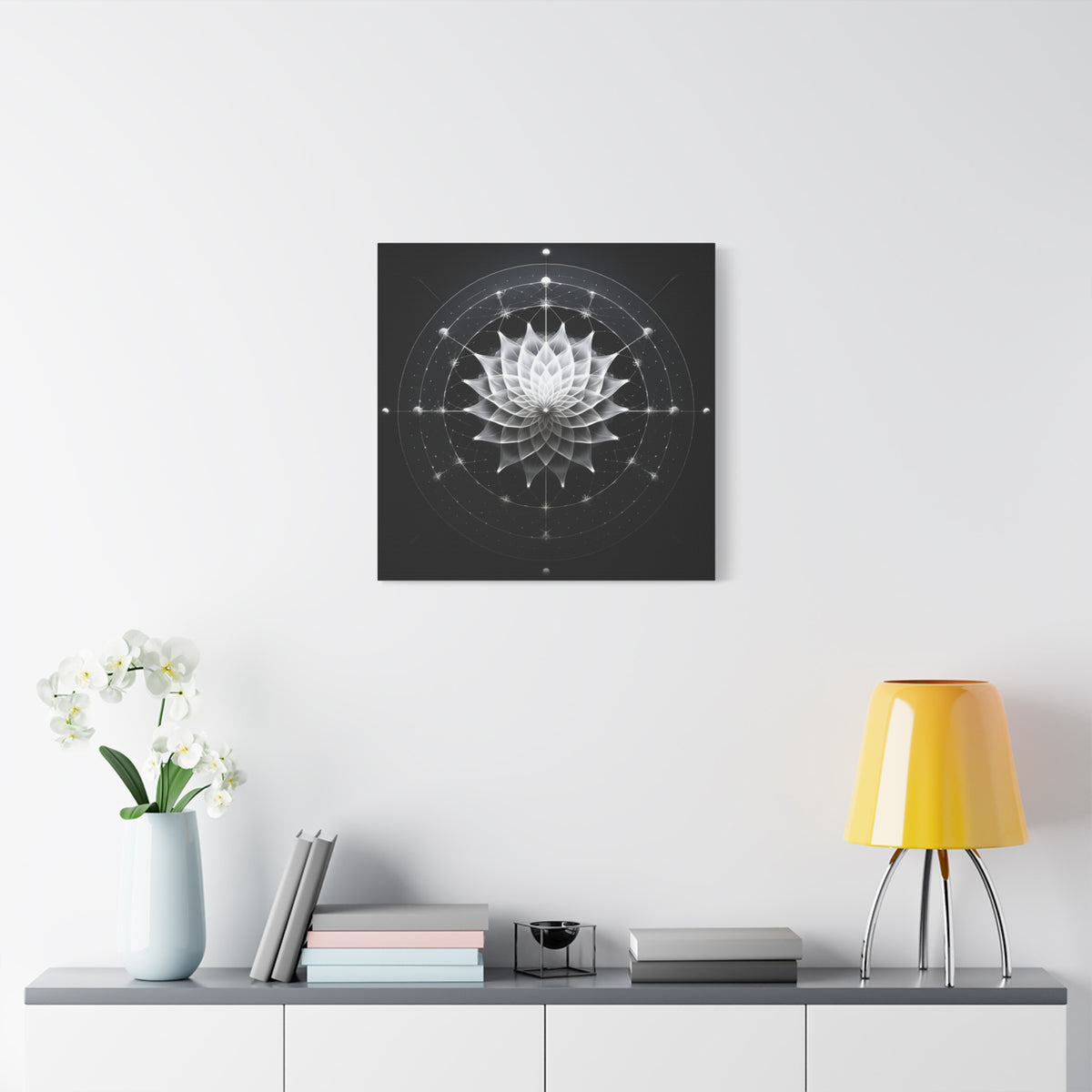 Orbit of Stillness — Monochrome Sacred Geometry Lotus Wall Art