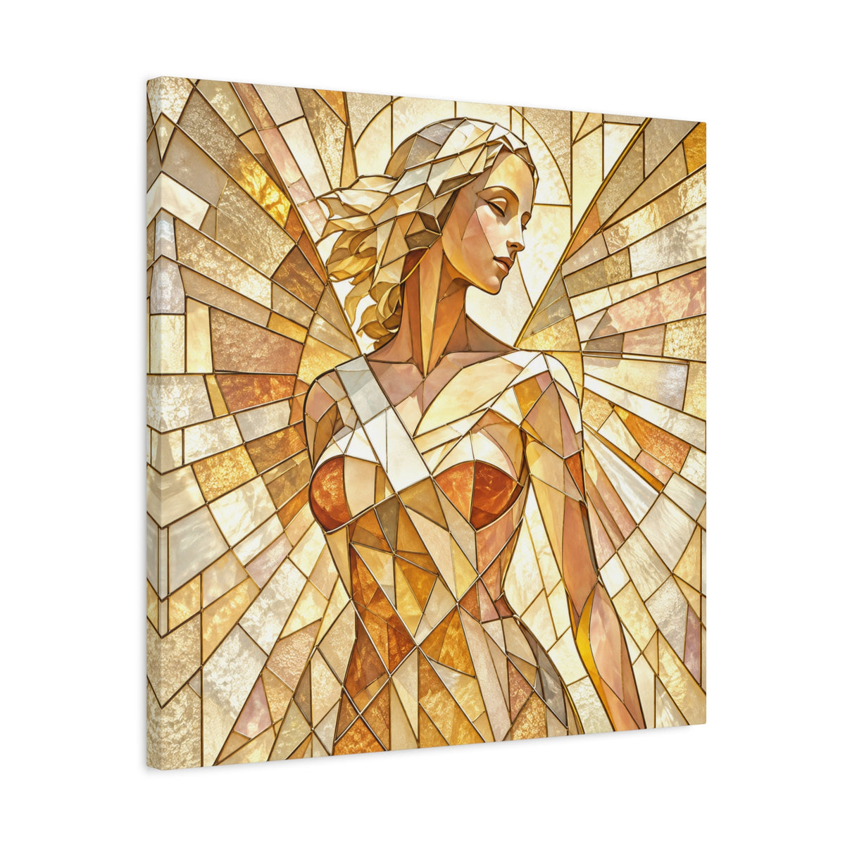 The Light She Carries | Golden Stained Glass Angel Art