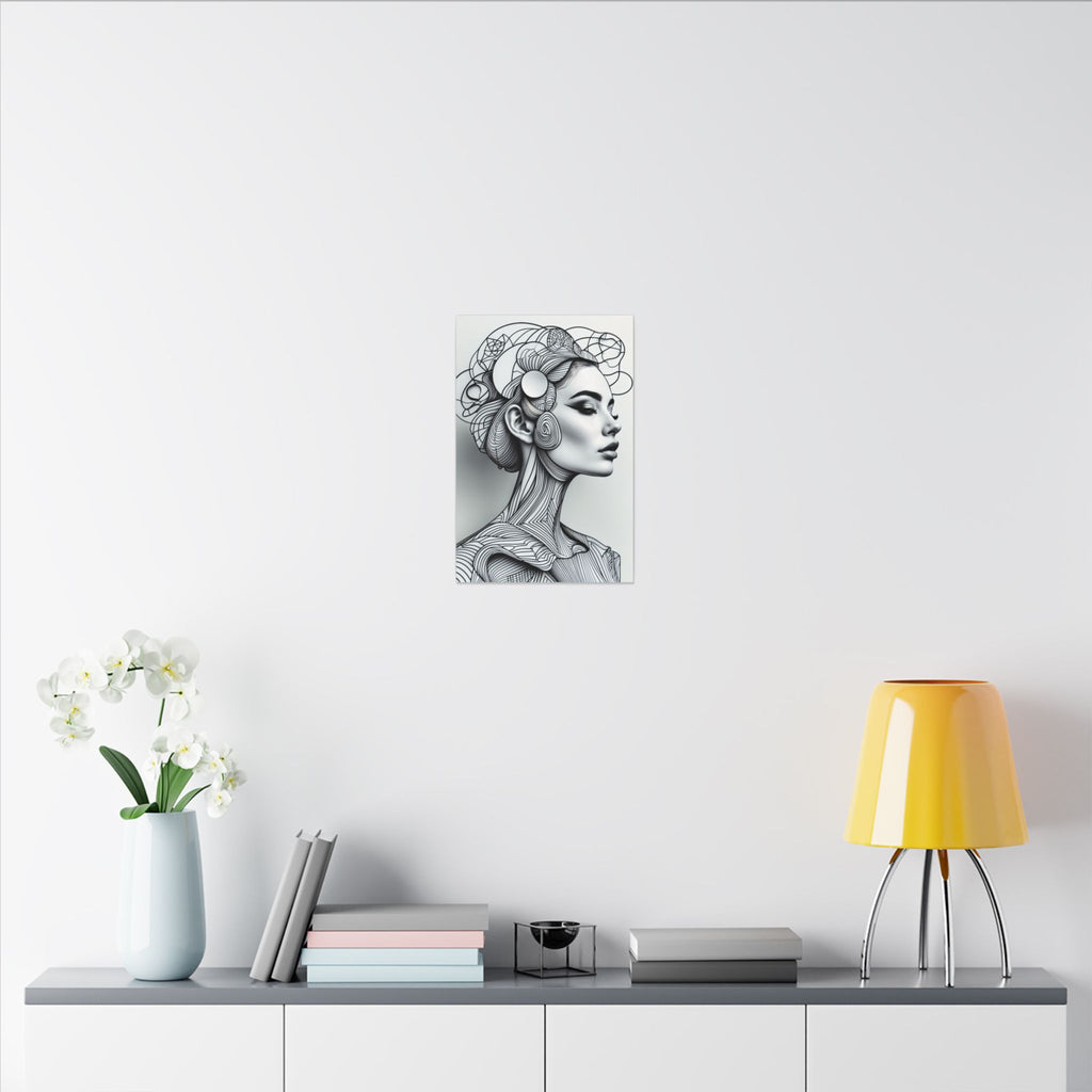 Lines of Becoming – Monochrome Futurist Line Portrait Canvas Print