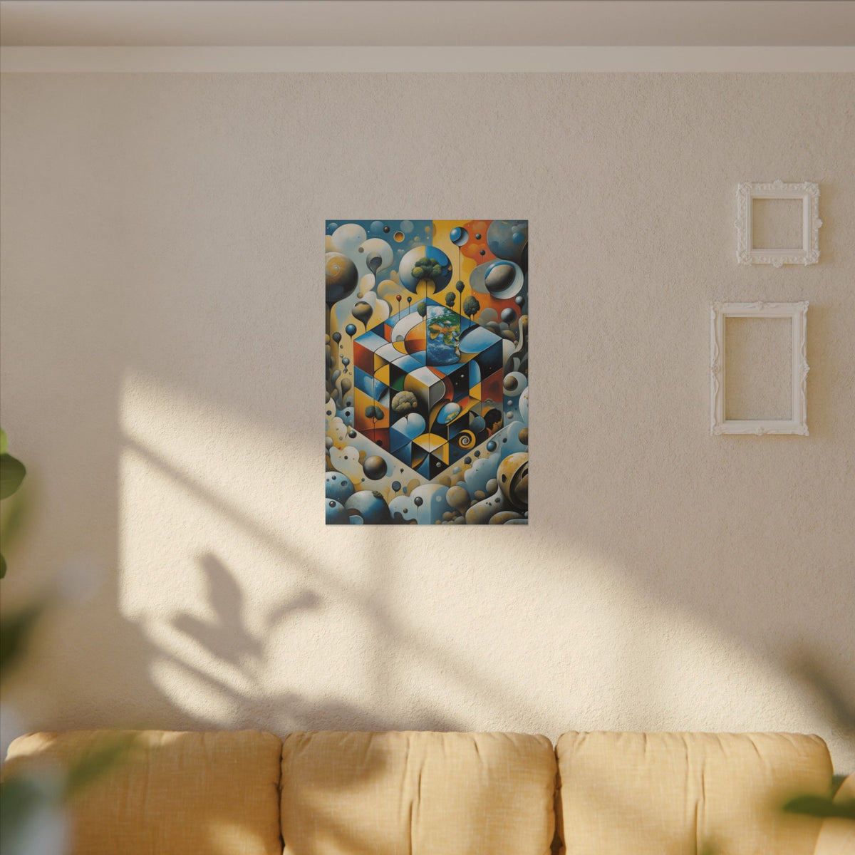 World Within Worlds – Surreal Geometric Earth Canvas Print