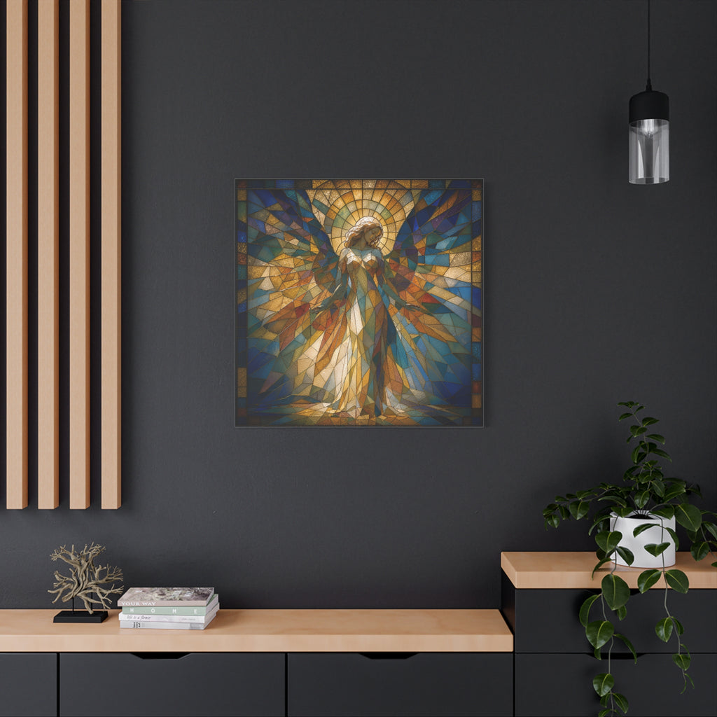 Radiance Descending — Stained-Glass Style Angelic Abstract Cubist Art Print
