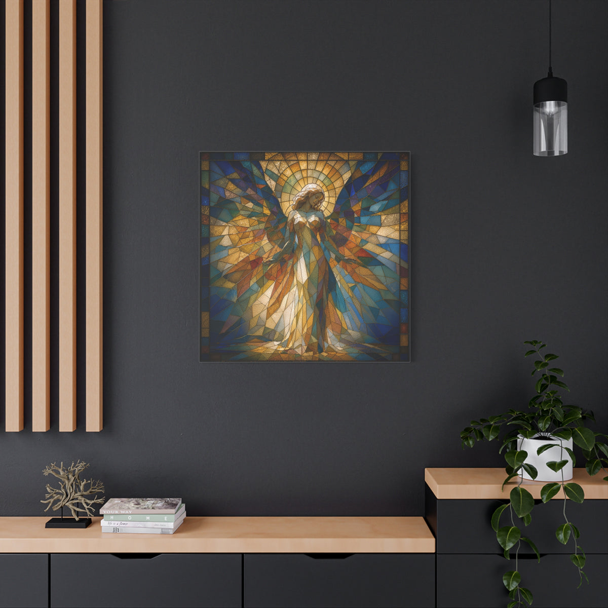 Radiance Descending — Stained-Glass Style Angelic Abstract Cubist Art Print