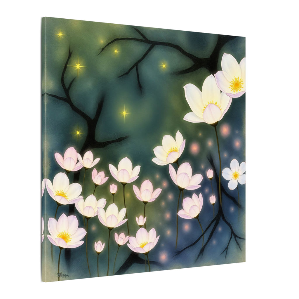 Where the Light Blooms – Dreamlike Floral Night Canvas Print