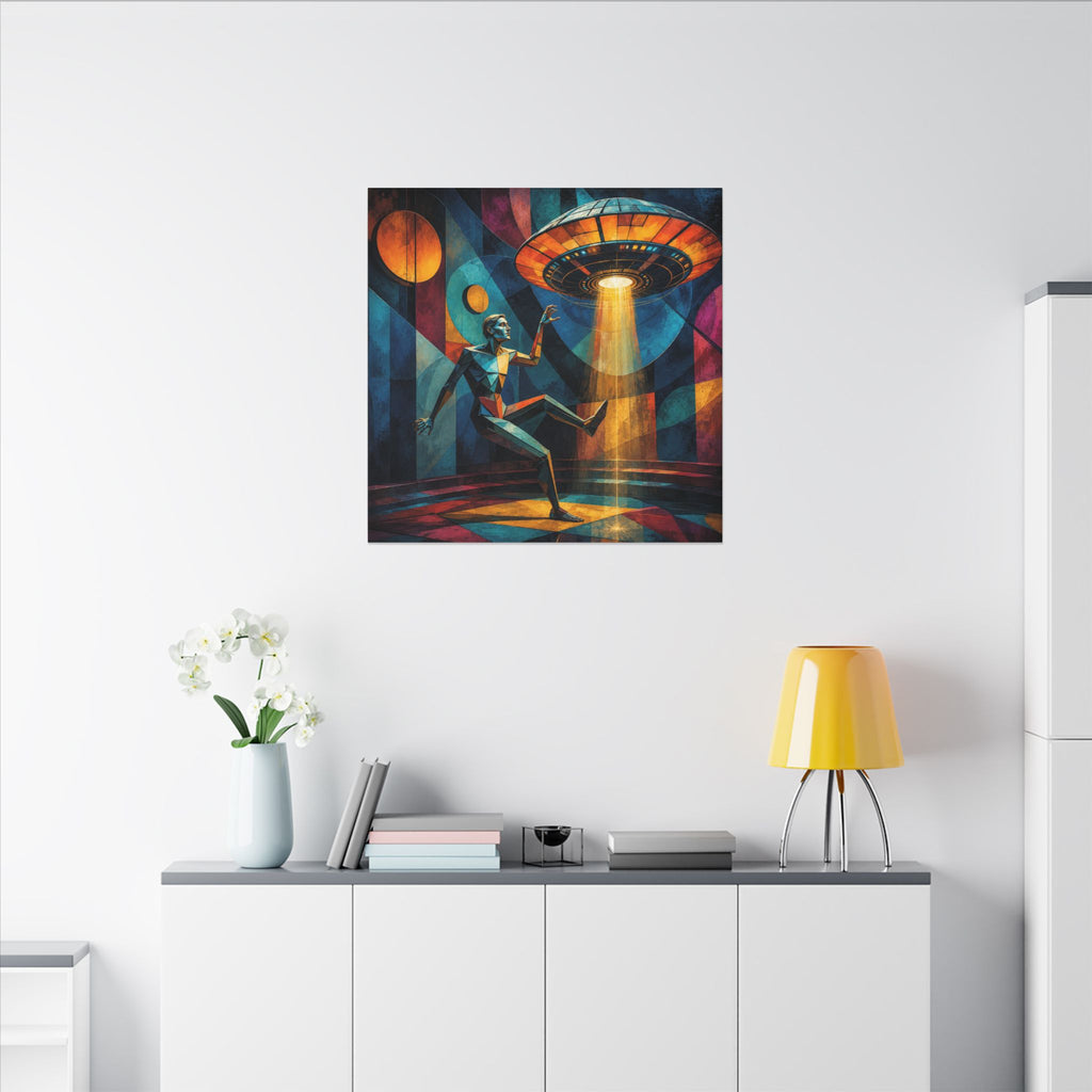 Suspended Signal – Retro Futurist UFO Geometric Canvas Print