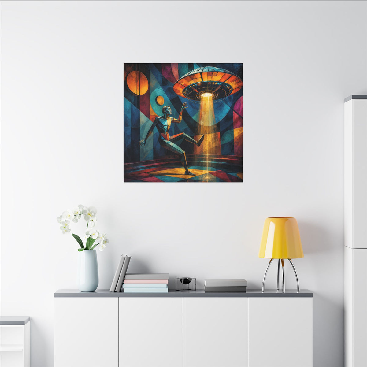 Suspended Signal – Retro Futurist UFO Geometric Canvas Print