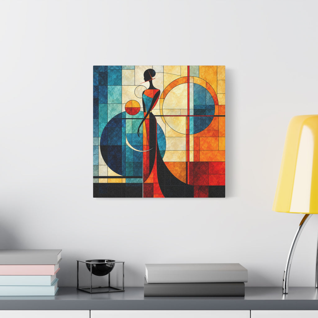 Solar Silhouette — Art Deco Stained Glass Woman Canvas