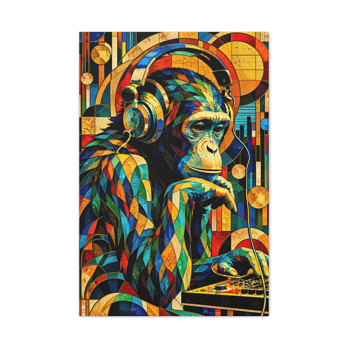 Primate Frequencies — Stained Glass DJ Monkey Fine Art Print