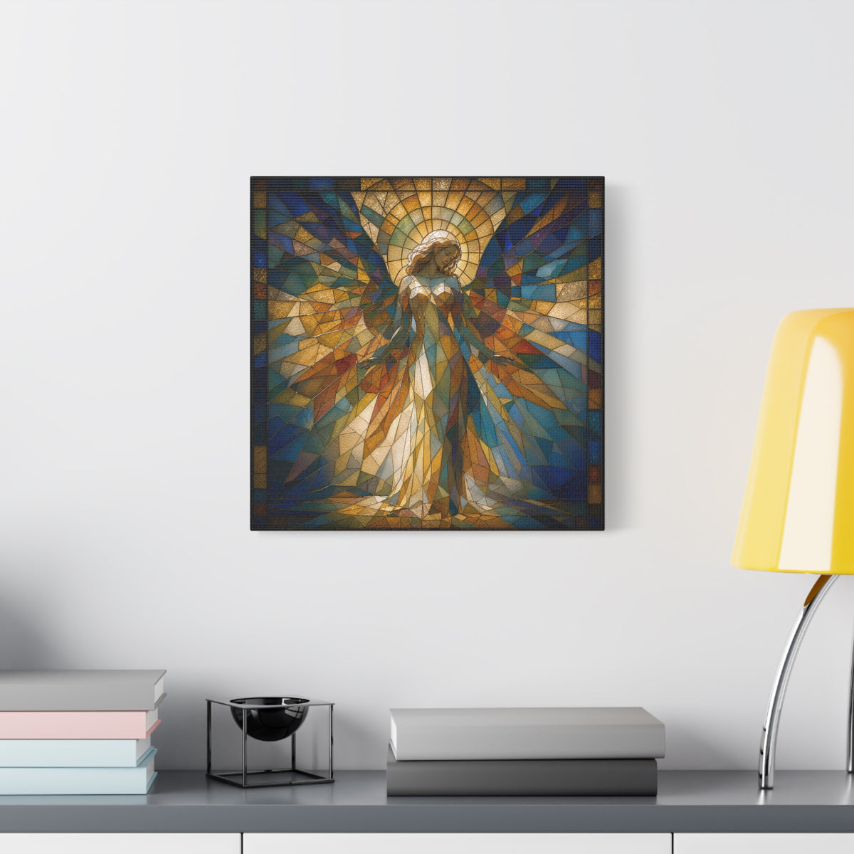 Radiance Descending — Stained-Glass Style Angelic Abstract Cubist Art Print