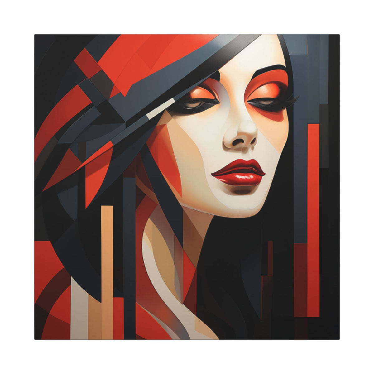 Red Interval – Modern Geometric Female Portrait Canvas Print