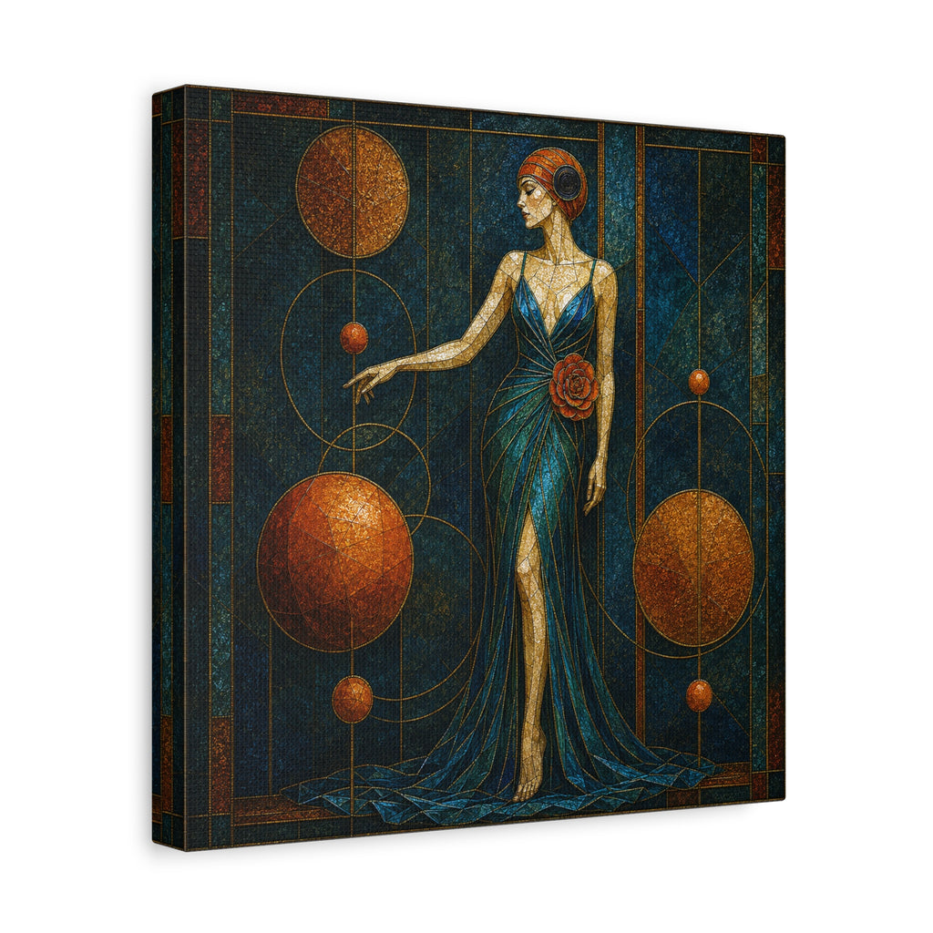 Celestial Rose — Art Deco Stained Glass Woman Canvas
