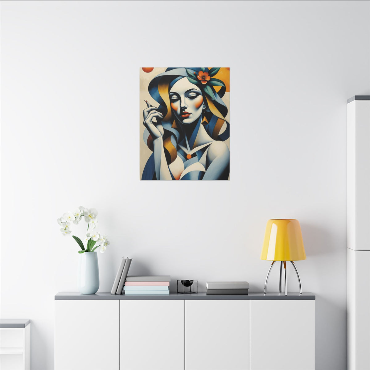 Blue Reverie – Geometric Female Portrait Canvas Print
