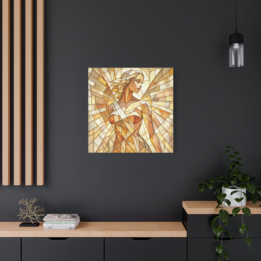 The Light She Carries | Golden Stained Glass Angel Art