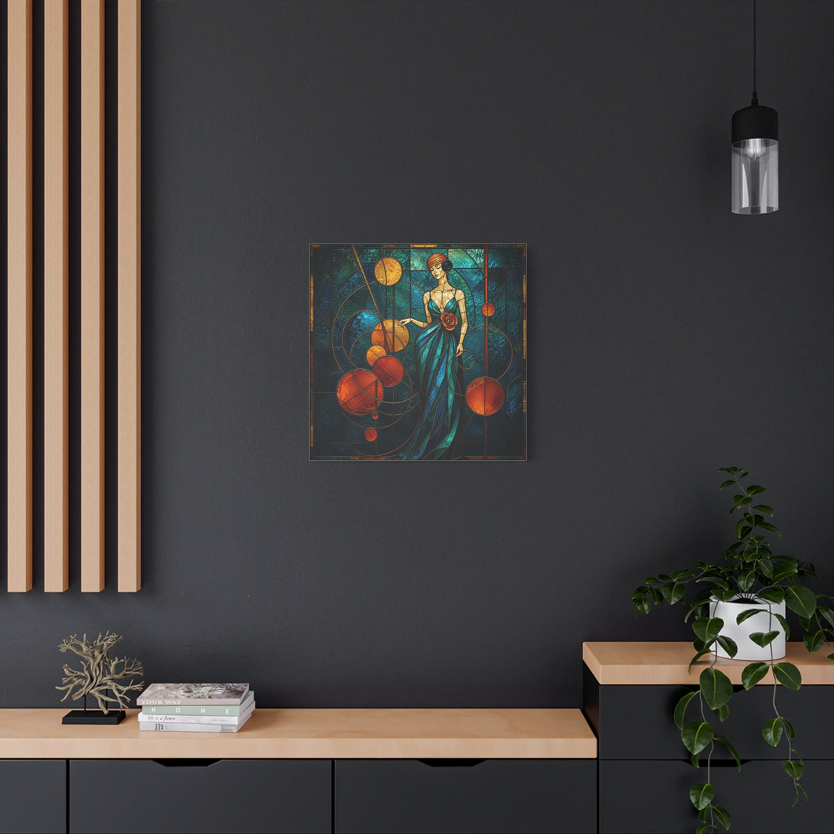 Orbit of Elegance — Art Deco Stained Glass Woman Wall Art