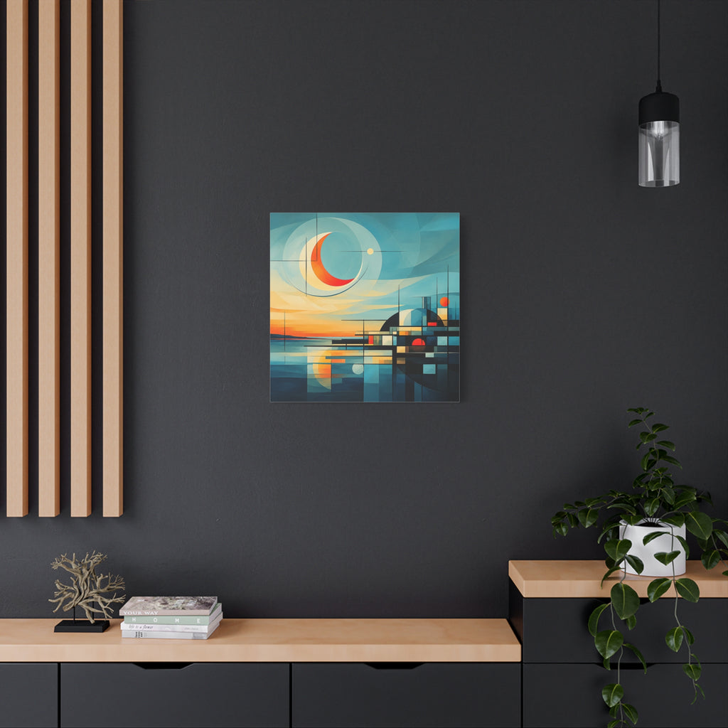 Crescent Harbor at Dusk — Abstract Matte Stretched Wall Decor