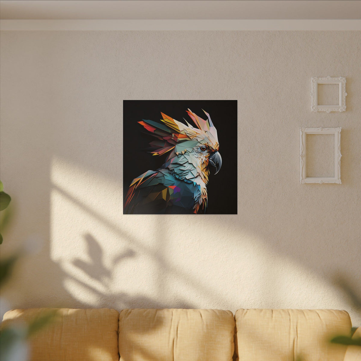 Crowned Instinct – Geometric Cockatoo Portrait Canvas Print