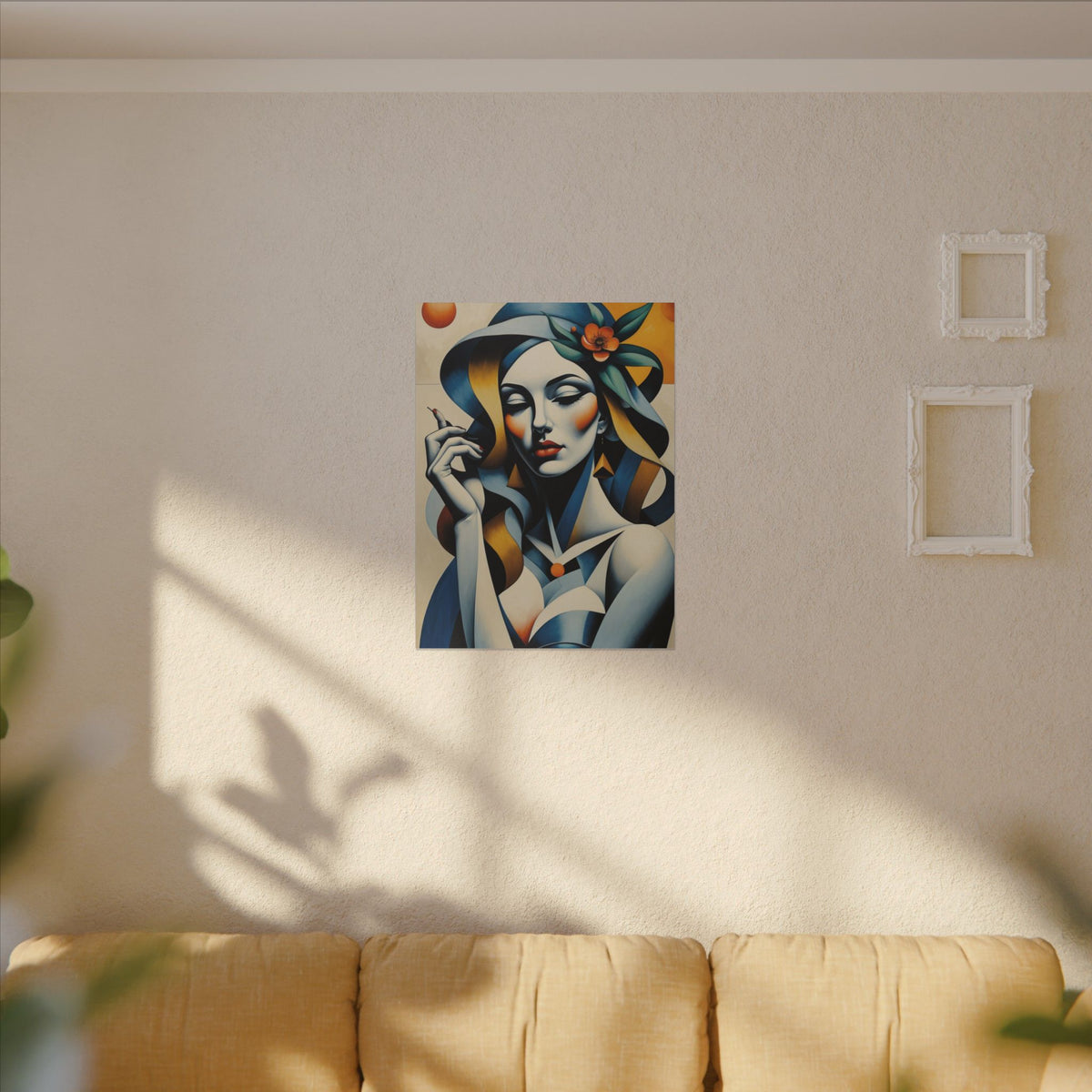 Blue Reverie – Geometric Female Portrait Canvas Print