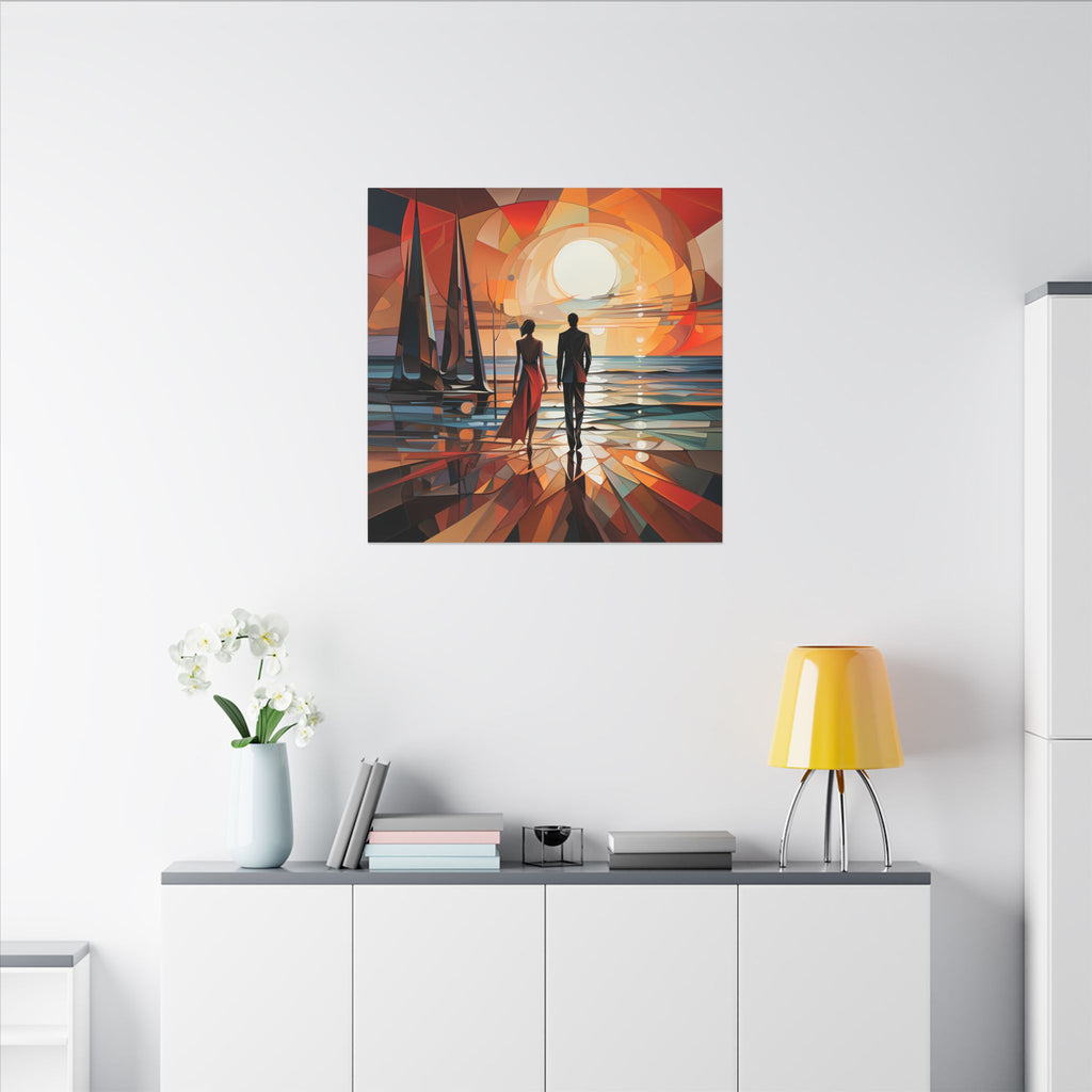 Toward the Last Light – Geometric Couple Sunset Canvas Print