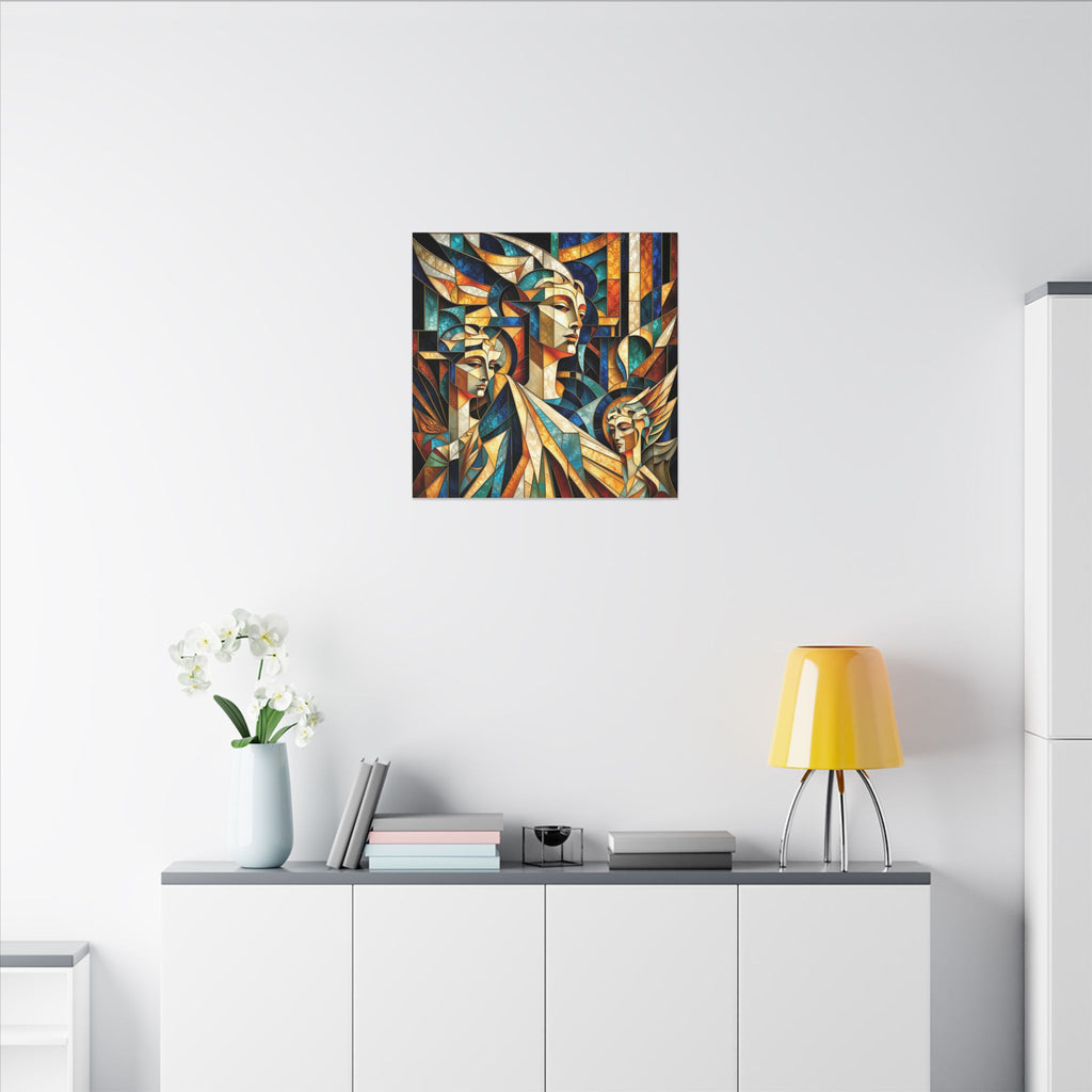 Echoes of Athena – Cubist Classical Goddess Stain Glass Canvas Print