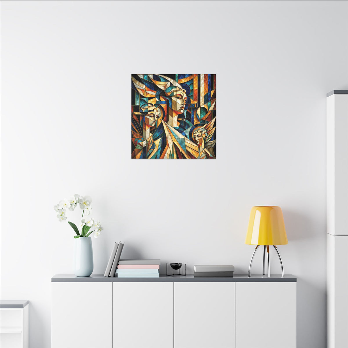 Echoes of Athena – Cubist Classical Goddess Stain Glass Canvas Print