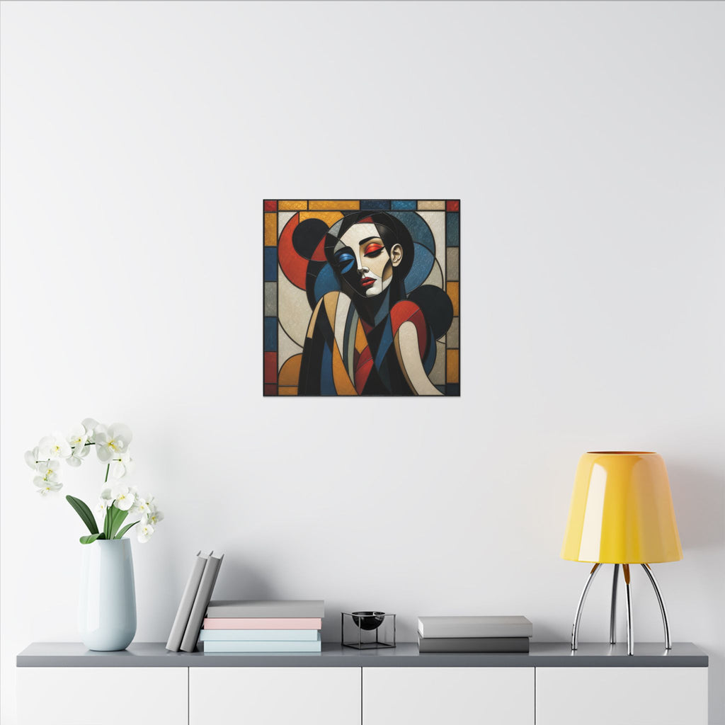Split Between Colors – Geometric Stained Glass Woman Portrait Canvas Print