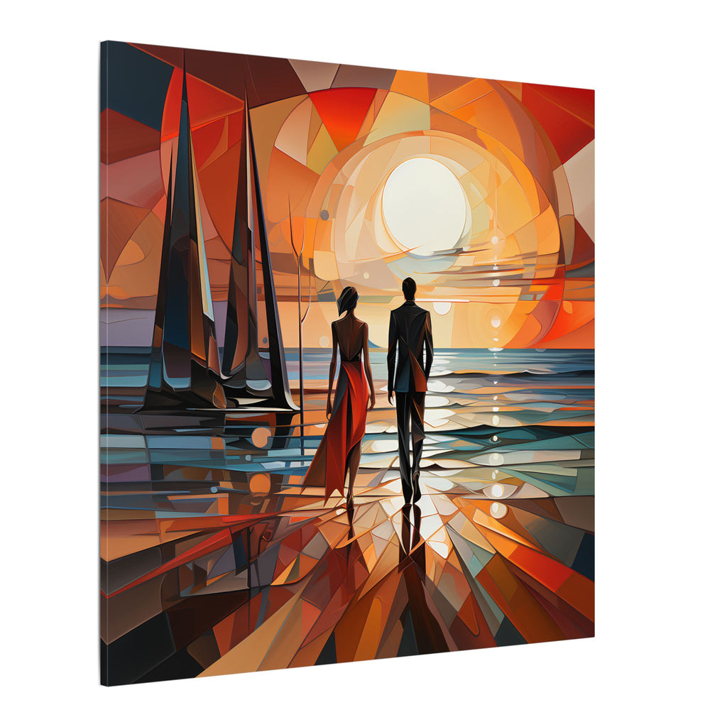 Toward the Last Light – Geometric Couple Sunset Canvas Print