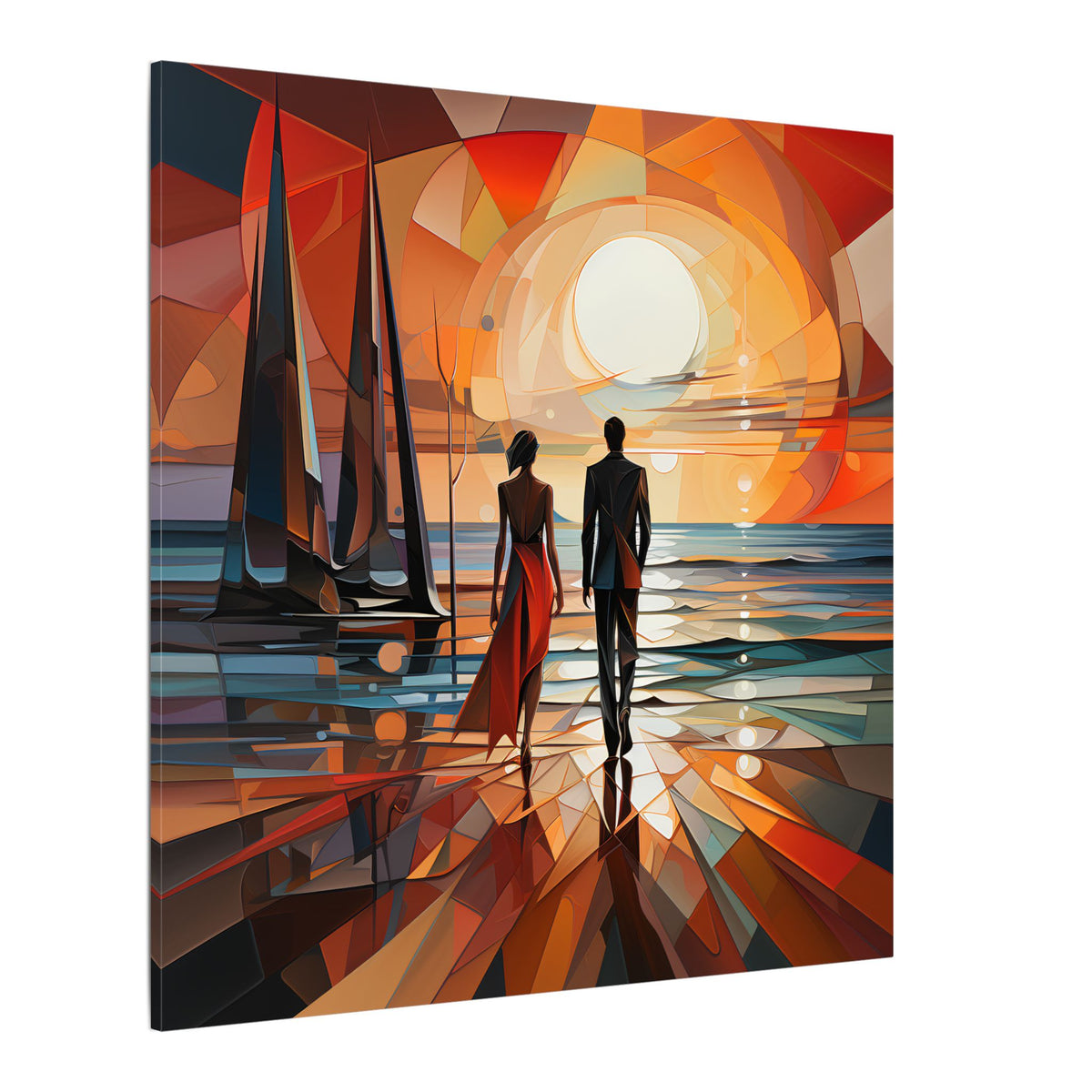 Toward the Last Light – Geometric Couple Sunset Canvas Print