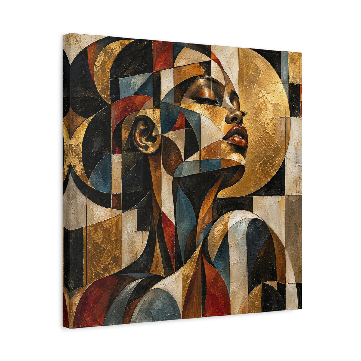 Gilded Perspective — Modern Cubist Woman Portrait Wall Art