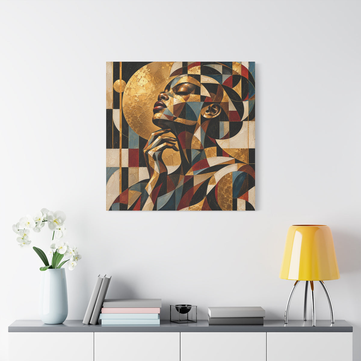 Moonlit Reverie — Gilded Cubist Woman Portrait