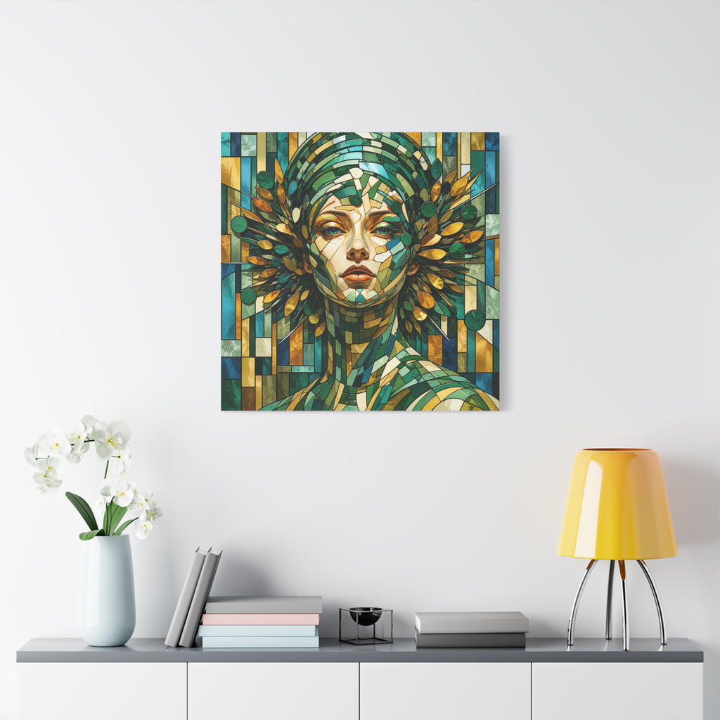 Verdant Empress — Stained Glass Botanical Woman Portrait