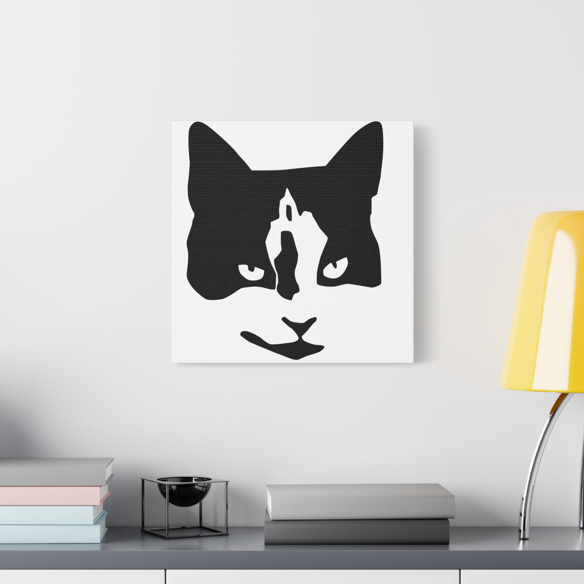Black Mask – Minimal Black and White Abstract Cat Face Canvas Print