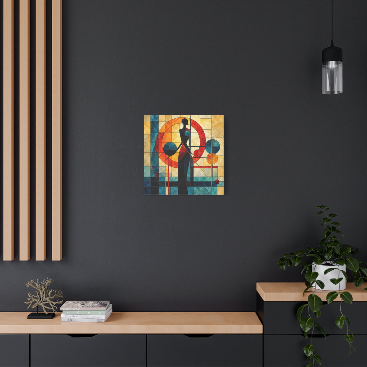 Radiant Orbit — Modern Stained Glass Woman Canvas