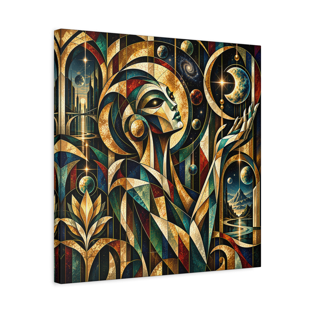 Oracle of the Golden Cosmos — Futuristic Celestial Portrait Wall Art