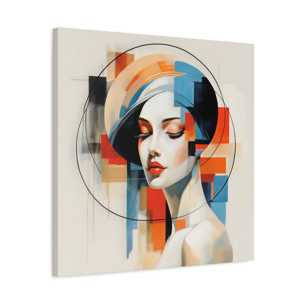 Perfectly Composed — Abstract Geometric Woman Portrait in Orange, Blue & Ivory