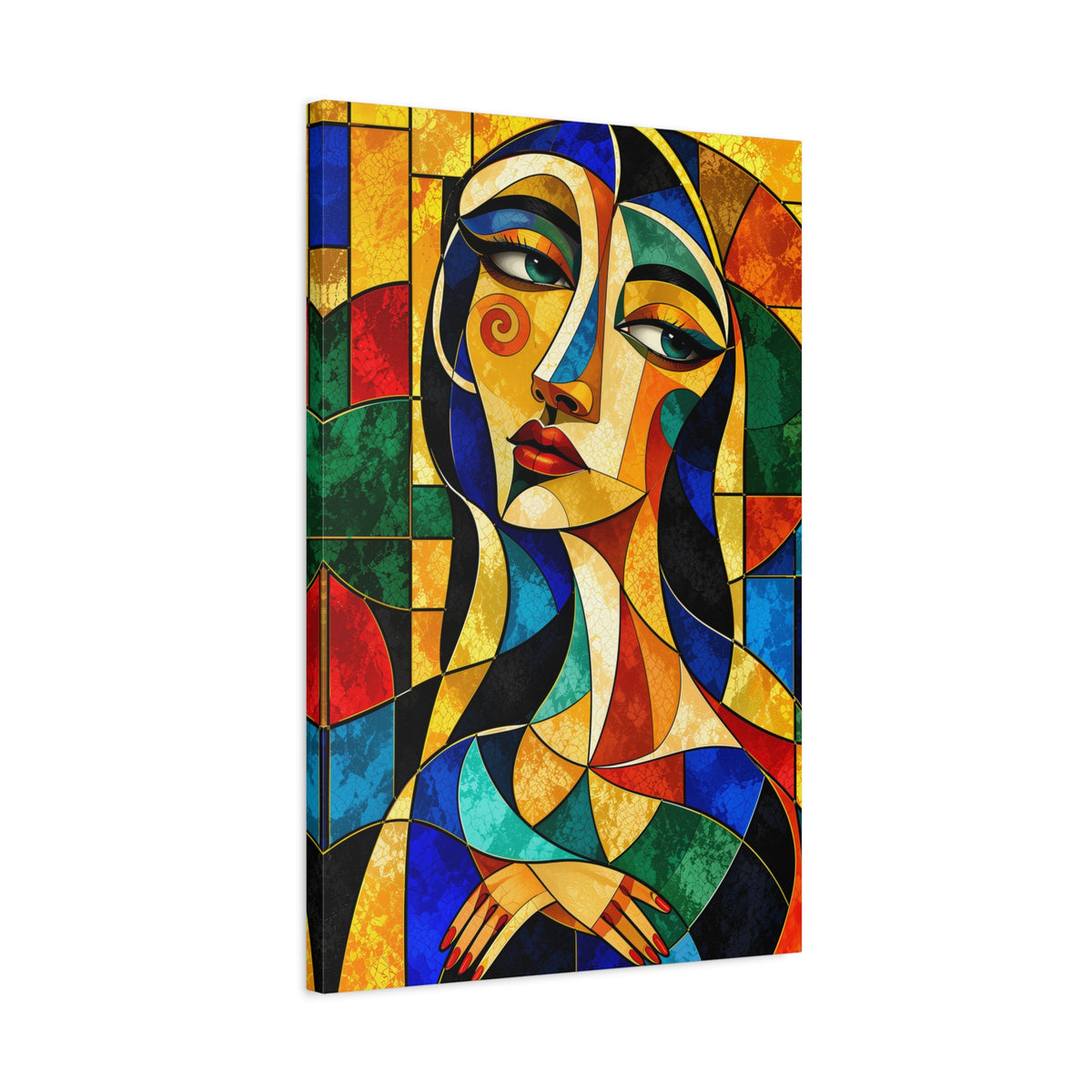 The Geometry of Her — Cubist Stained Glass Portrait Fine Art Print