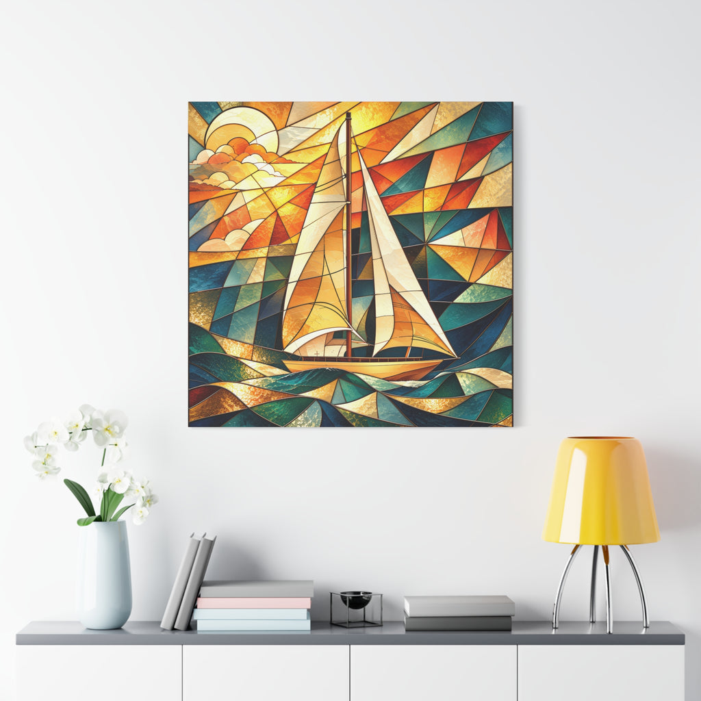 Golden Passage — Stained Glass Sailboat Fine Art Print