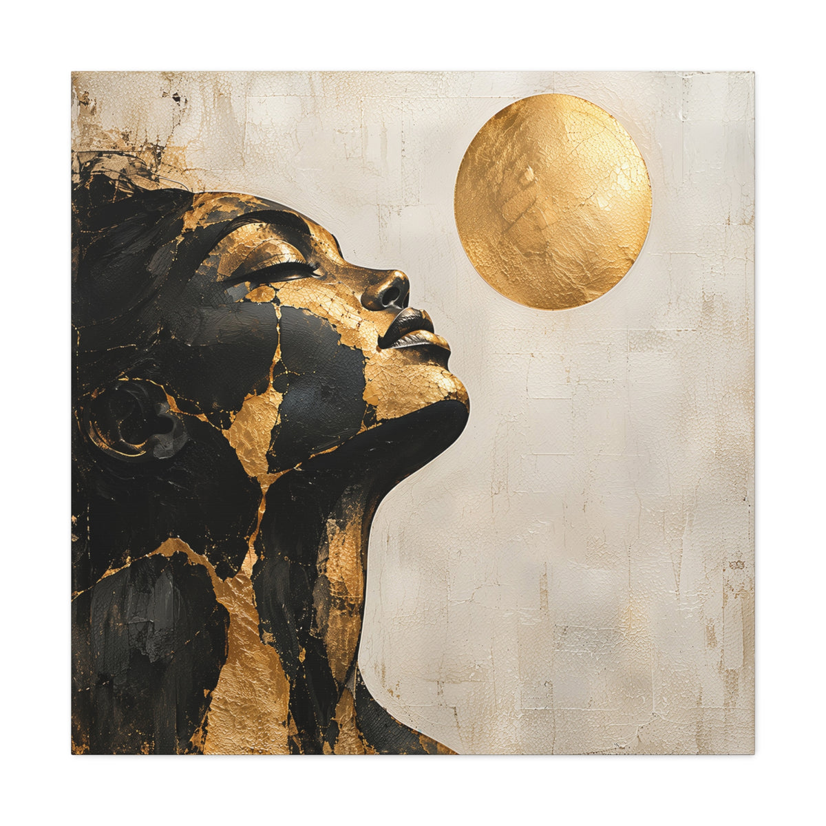 Golden Stillness — Modern Black & Gold Woman Portrait