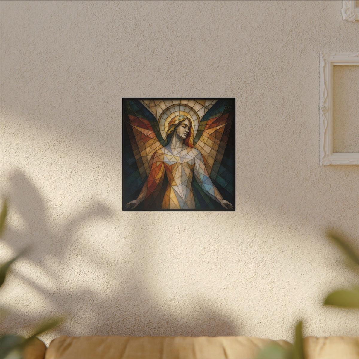 Grace in Light – Geometric Stained Glass Angel Canvas Print