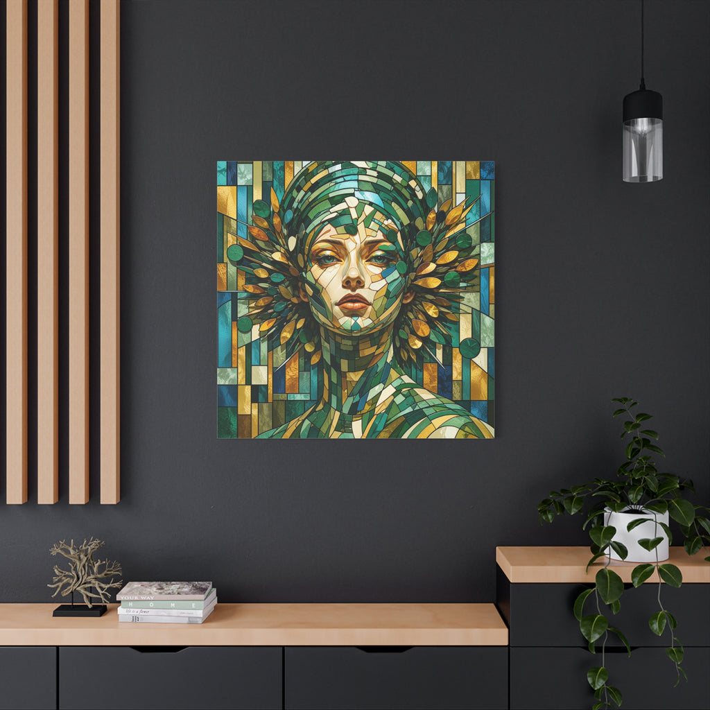 Verdant Empress — Stained Glass Botanical Woman Portrait