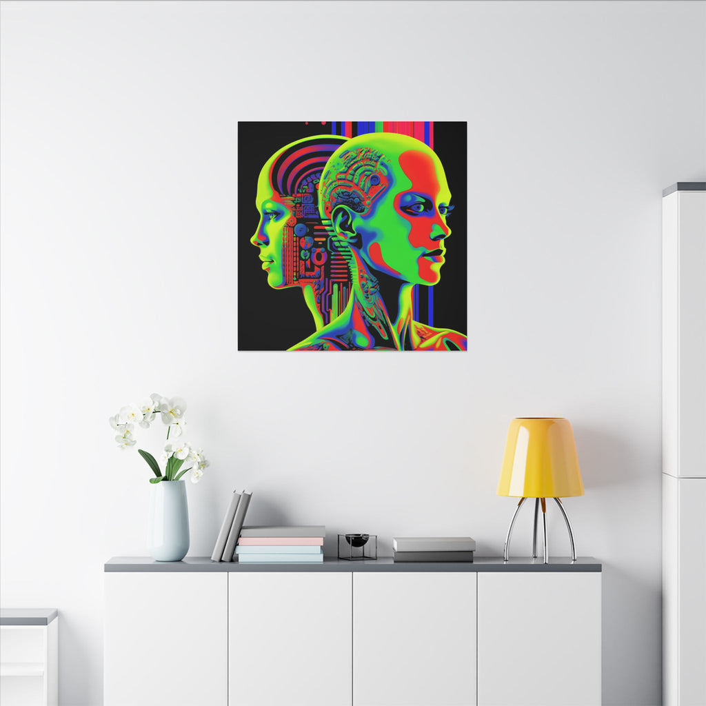 Neon Consciousness – Cybernetic Abstract Portrait Canvas Print