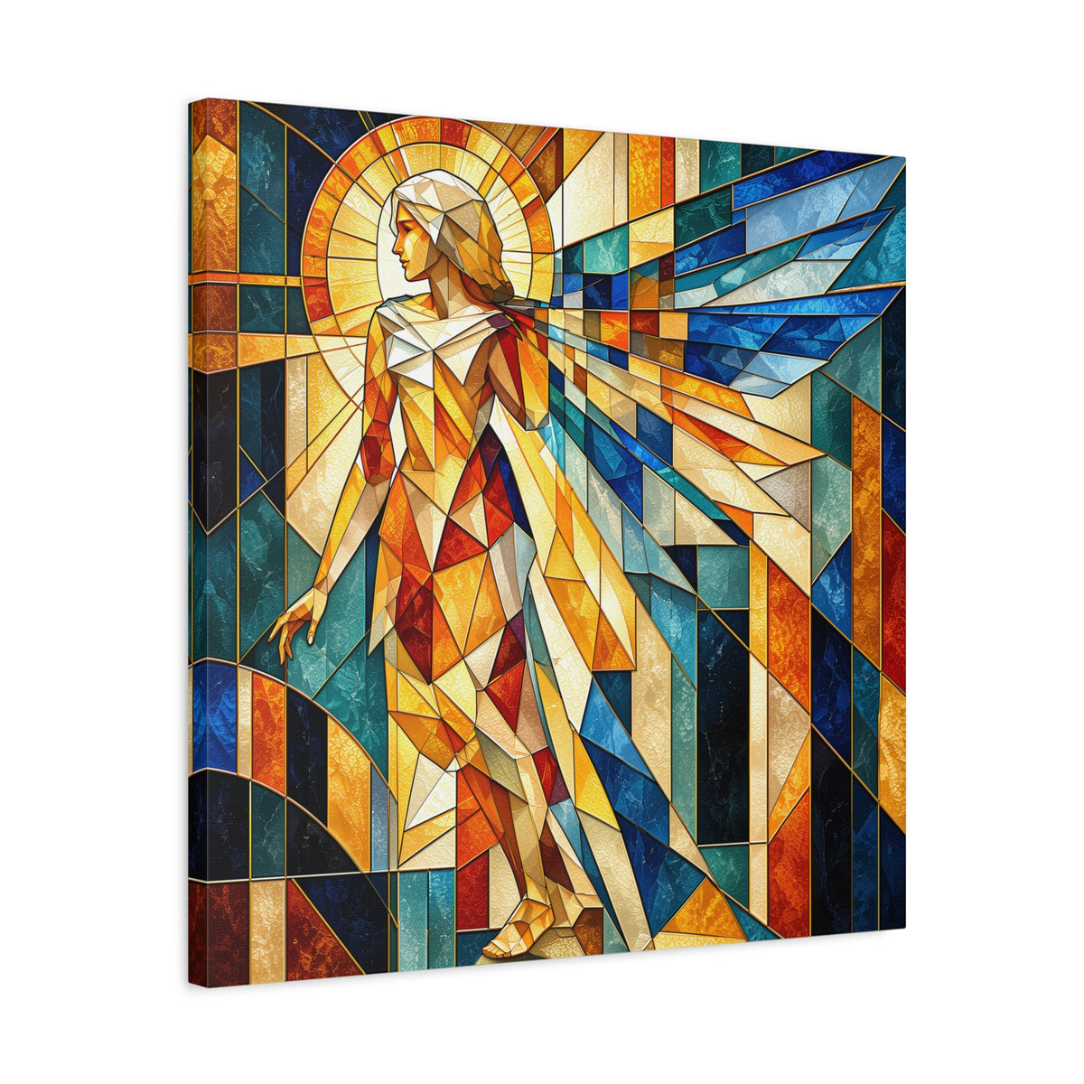 Messenger of Light — Geometric Stained Glass Angel Fine Art Print