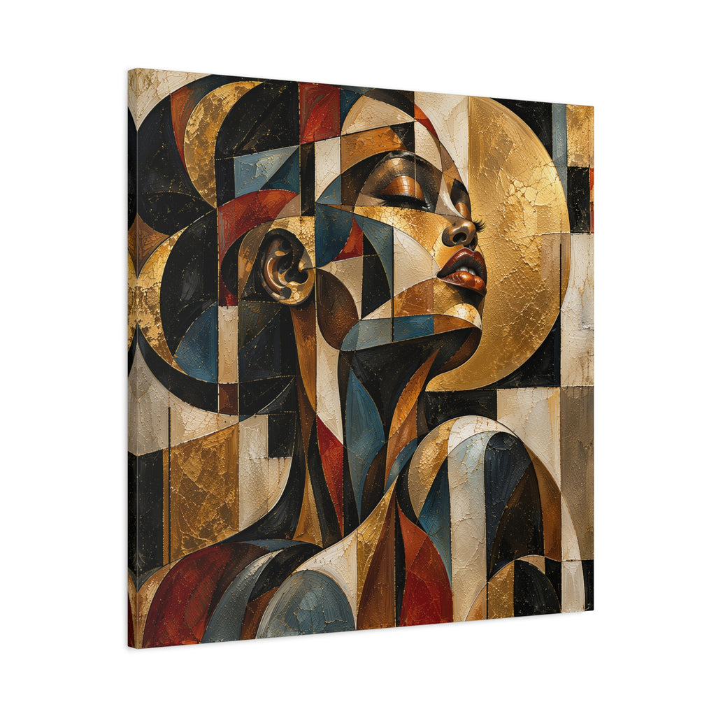 Gilded Perspective — Modern Cubist Woman Portrait Wall Art