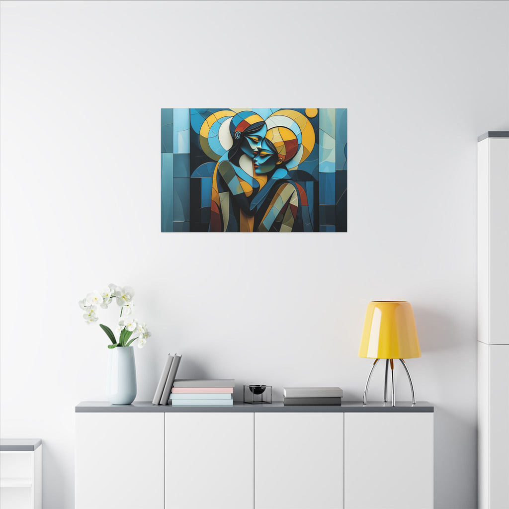 Where We Meet – Geometric Couple Embrace Canvas Print