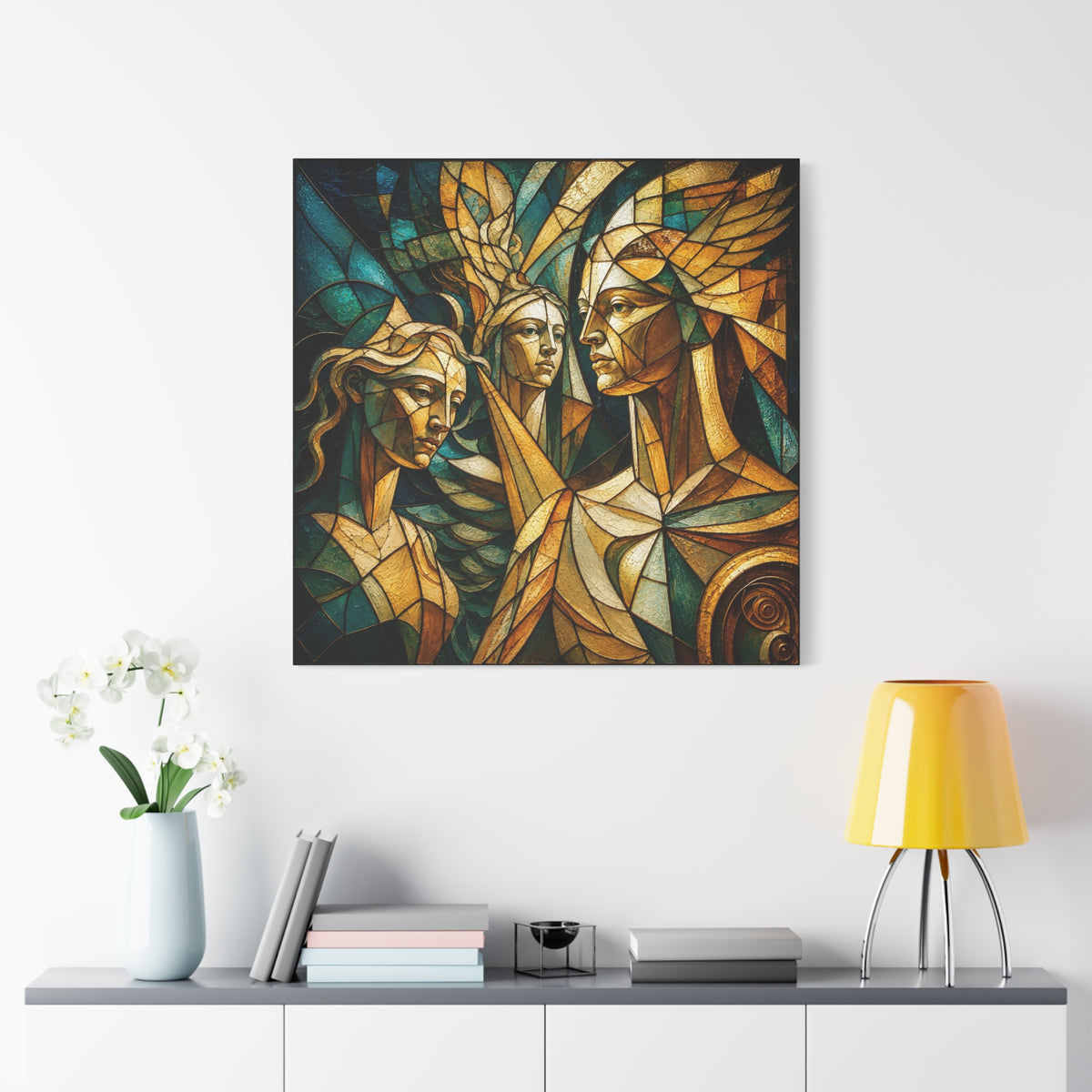 The Golden Council — Modern Stained Glass Figurative Wall Art