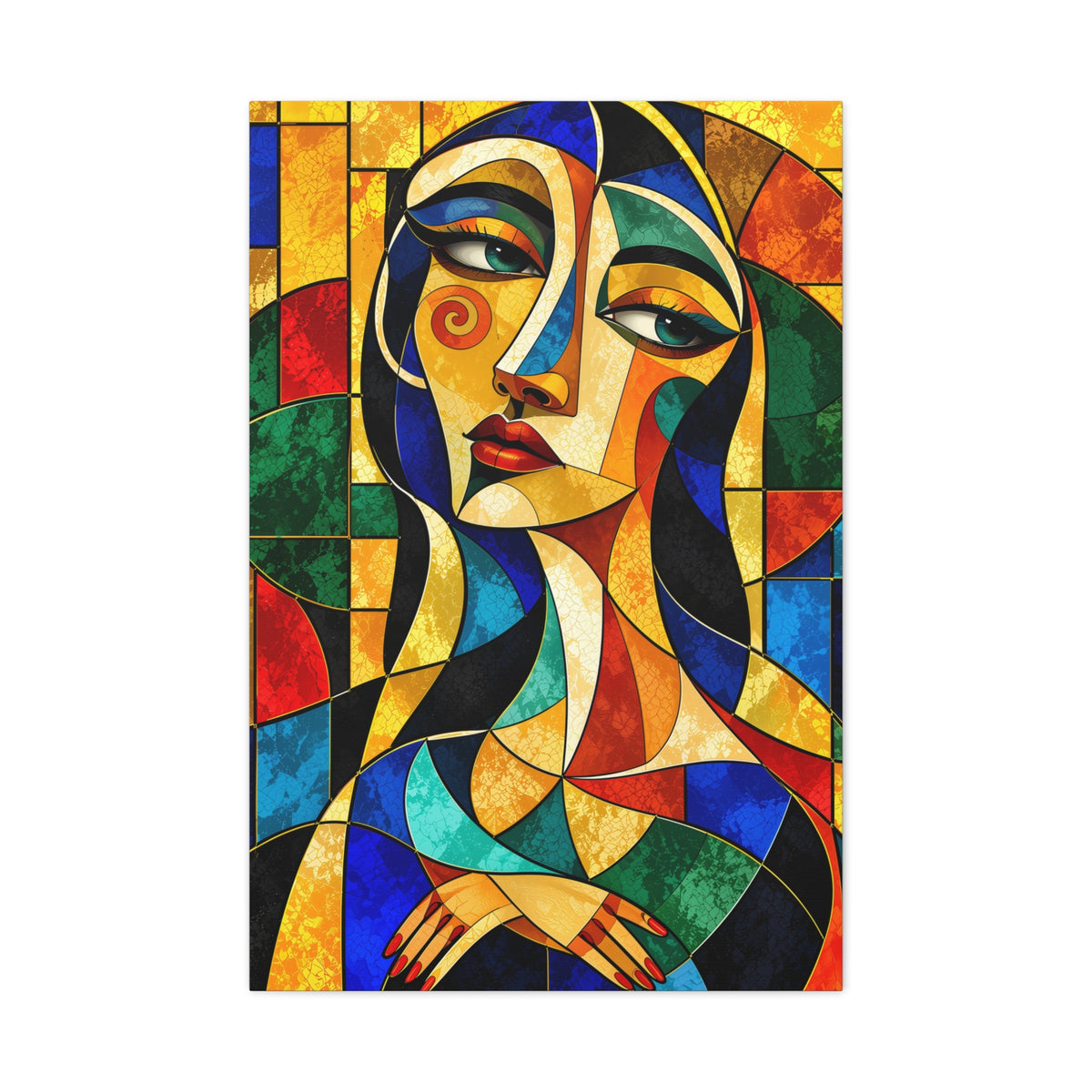 The Geometry of Her — Cubist Stained Glass Portrait Fine Art Print