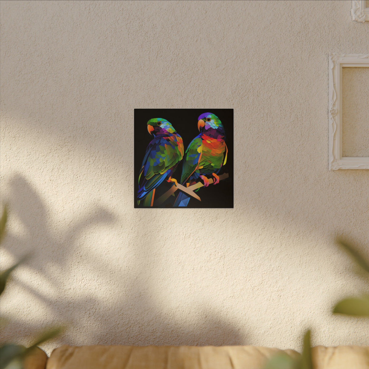 Electric Pair – Colorful Geometric Parrot Canvas Print