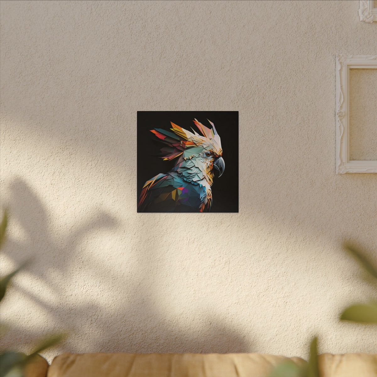 Crowned Instinct – Geometric Cockatoo Portrait Canvas Print