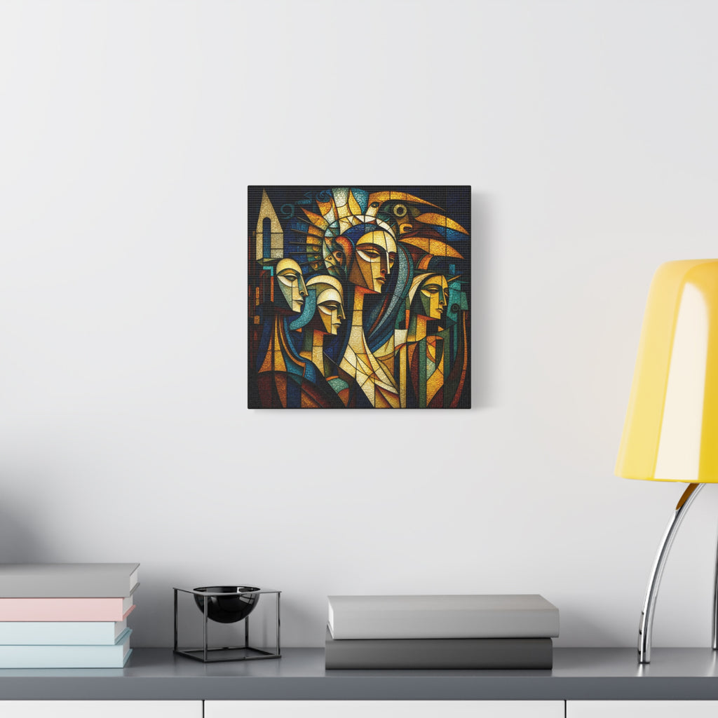 Crowned Voices — Cubist Collective Portrait in Teal, Gold & Burnt Orange