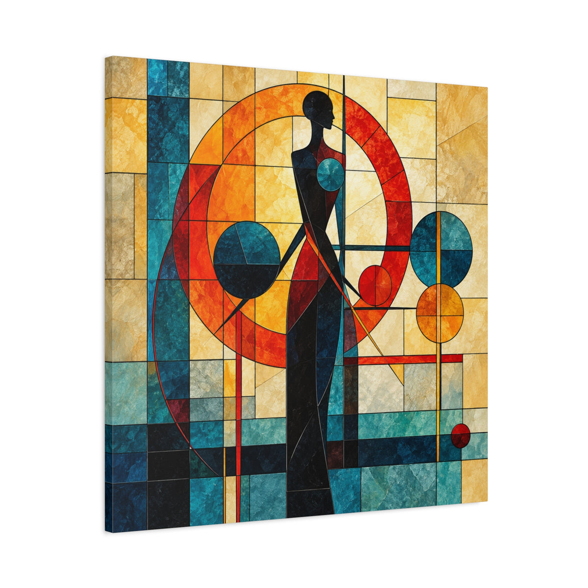 Radiant Orbit — Modern Stained Glass Woman Canvas