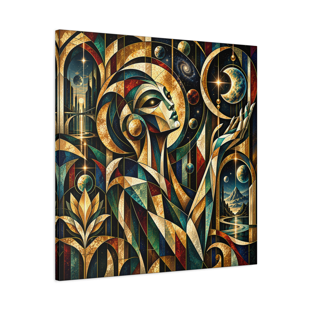 Oracle of the Golden Cosmos — Futuristic Celestial Portrait Wall Art